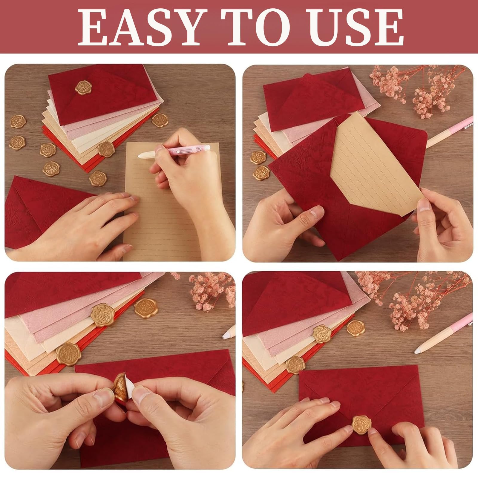 Zestaw kopert w stylu vintage, 22 szt., z papeterią listową i kopertami, 6 kopert z lnu, 6 samoprzylepnych pieczęci woskowych, 10 A5, papier listowy do zaproszeń ślubnych, listów miłosnych