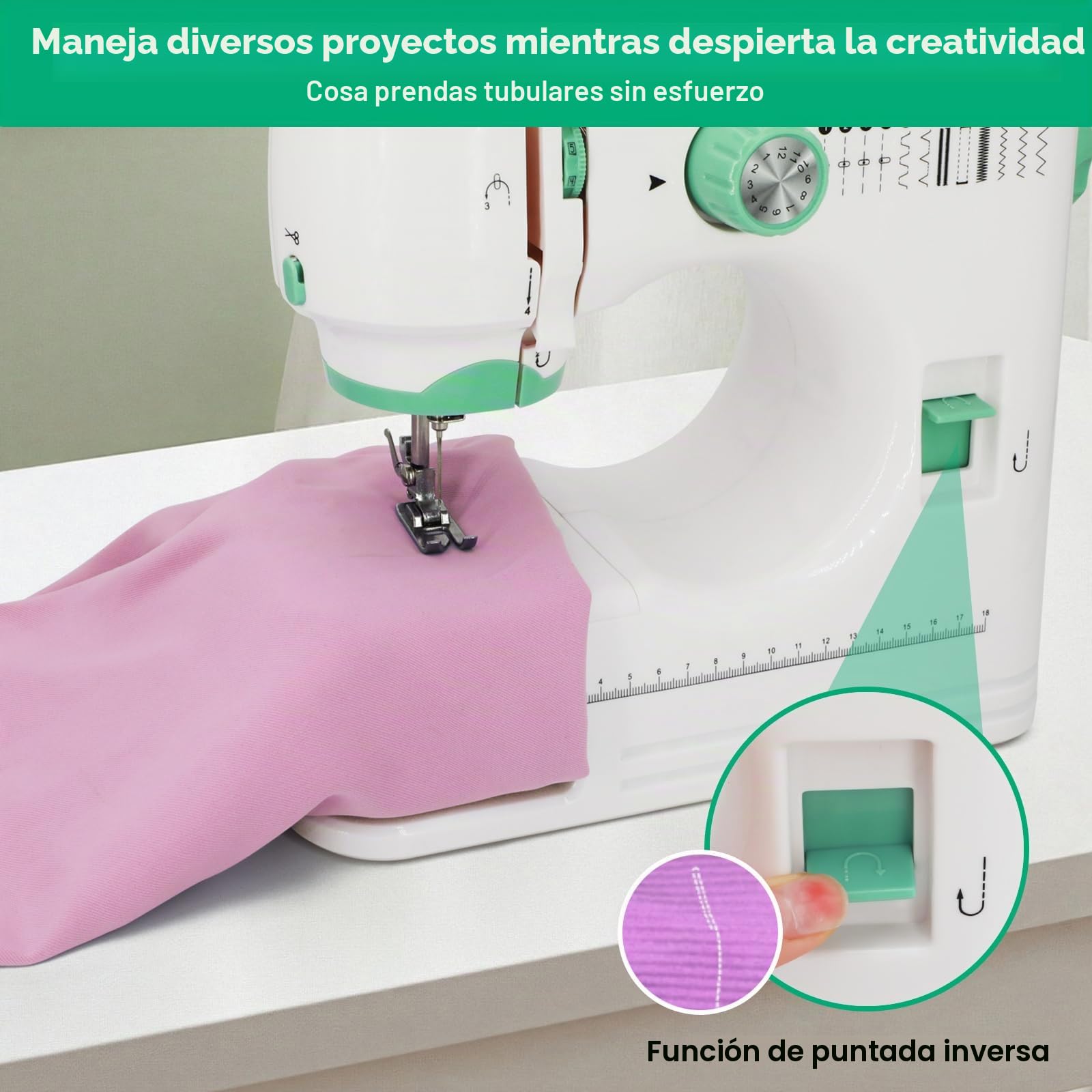 Máquina de Coser Portátil Eléctrica Compacta para Hogar, 12 Puntadas Integradas, 6 Prensatelas, 2 Velocidades (Baja/Alta) con Pedal, Ideal para Principiantes, Arreglos, Costura Doméstica y DIY