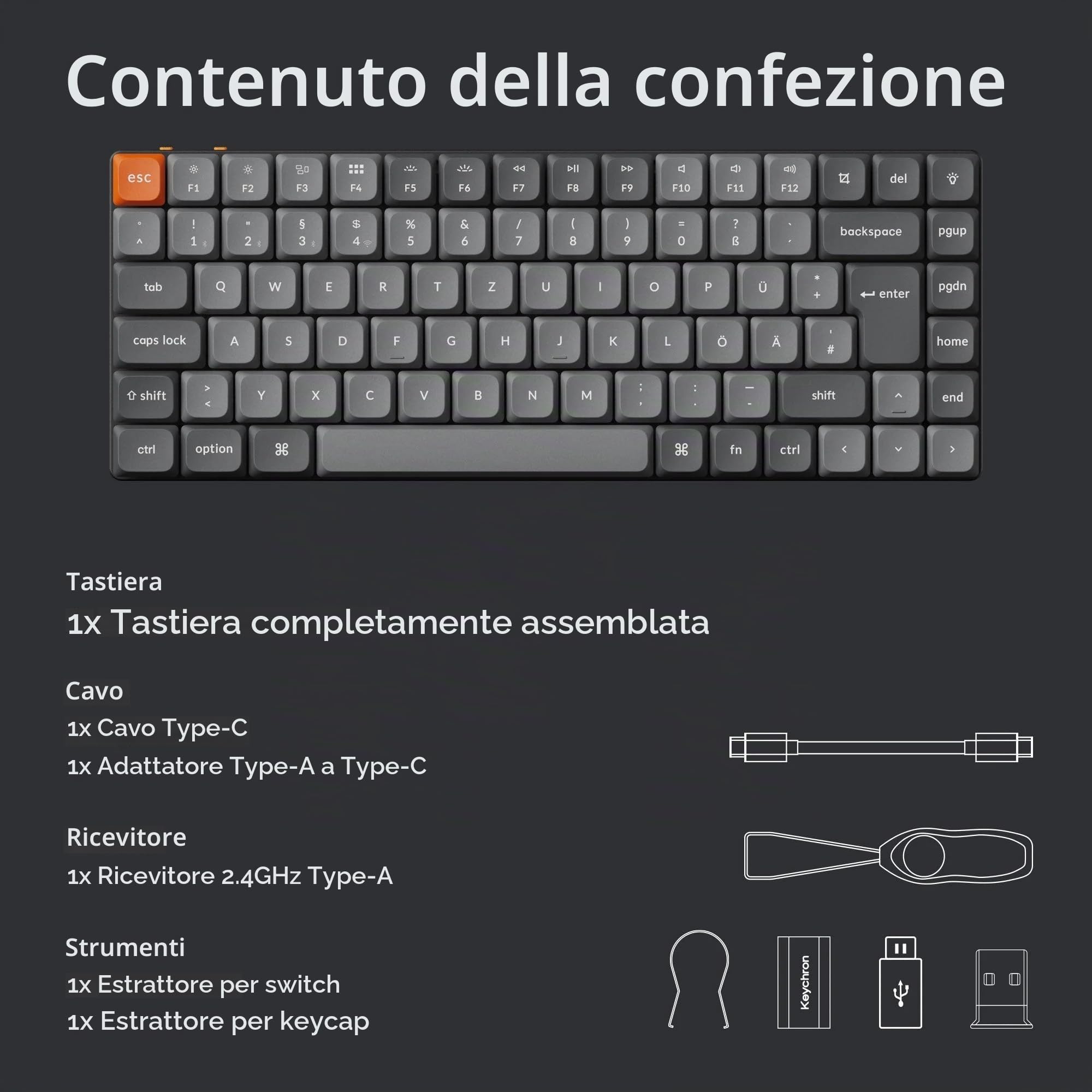 Keychron K3 Max – Tastiera meccanica low-profile 75% QWERTY italiano, keycaps PBT double-shot, switch Gateron Brown hot-swap, wireless 2.4 GHz/Bluetooth 5.1, retroilluminazione RGB, QMK/VIA