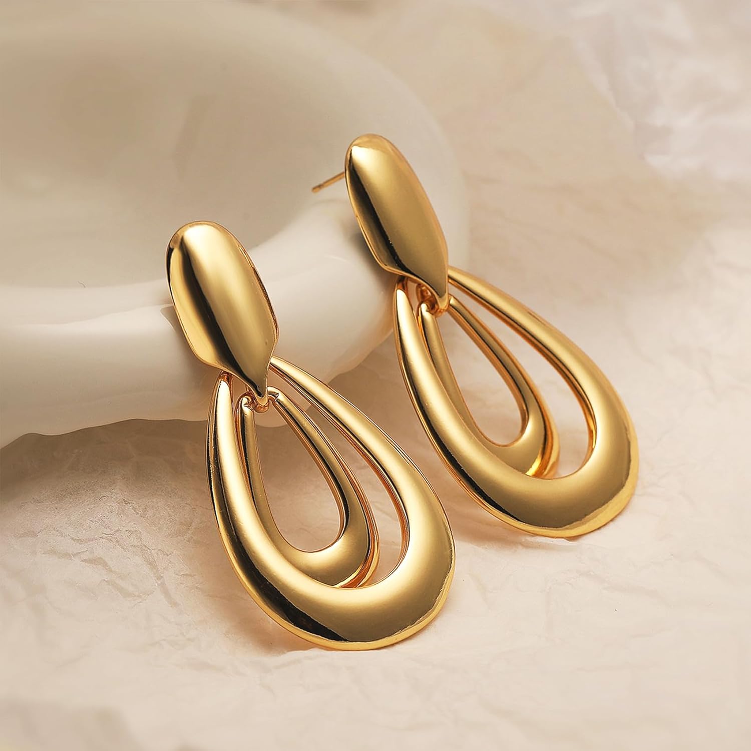 Chunky Gold Silver Hoop Dangle Drop Earrings for Woman, Trendy Statement Geometric Large Circle Earing Dangling Prom Party Fashion Jewelry Gifts - Image 4
