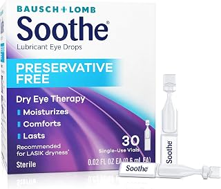 Soothe Preservative-Free Lubricant Eye Drops for Dry Eyes - Fast Relief, Sensitive Eyes & LASIK Safe, 30 Single-Use Vials