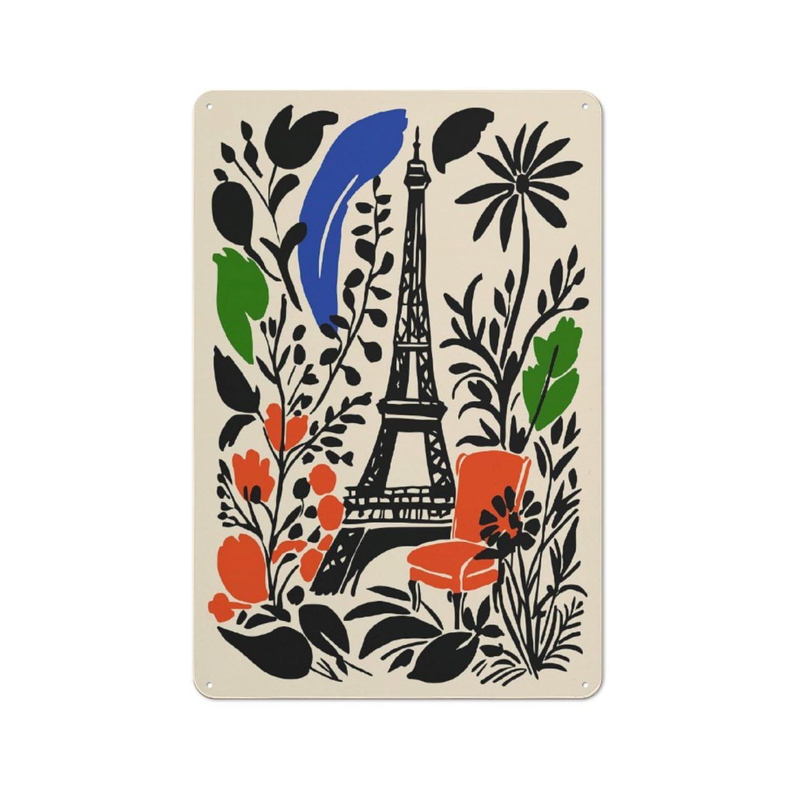 Junmoney Style-13 Paris Eiffel Tower Floral Illustration Retro Metal Sign 30X20cm For Living Room Or Hallway, For Kitchen, Dining Room And Home Bar Wall Decor
