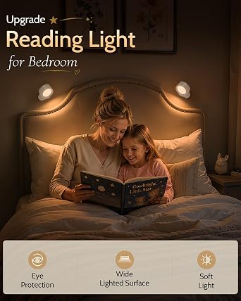 LED Wall Mounted Lights, Rechargeable Wall Sconces, 3 Color Temps, Remote & Touch, 360 Rotating and Dimmable for Bedroom, Bedside & Reading (White, 2 Pack)
