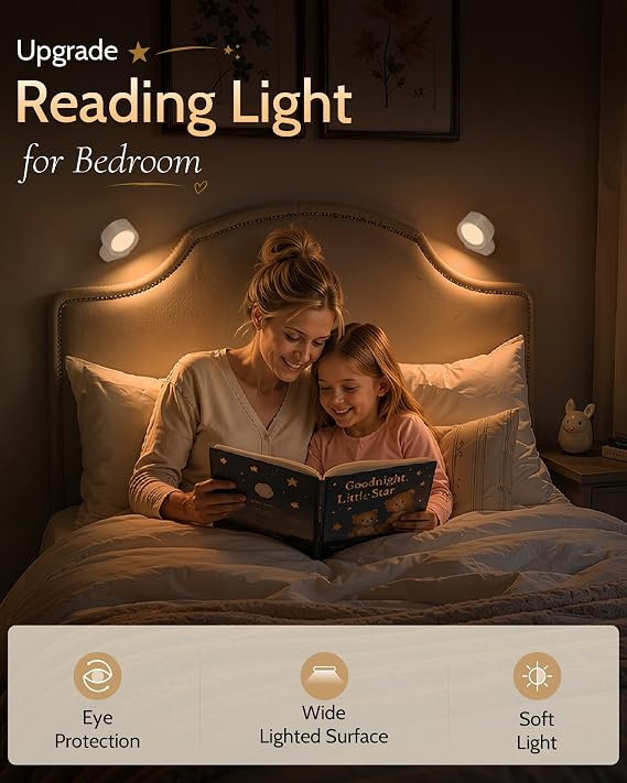 LED Wall Mounted Lights, Rechargeable Wall Sconces, 3 Color Temps, Remote & Touch, 360 Rotating and Dimmable for Bedroom, Bedside & Reading (White, 2 Pack)