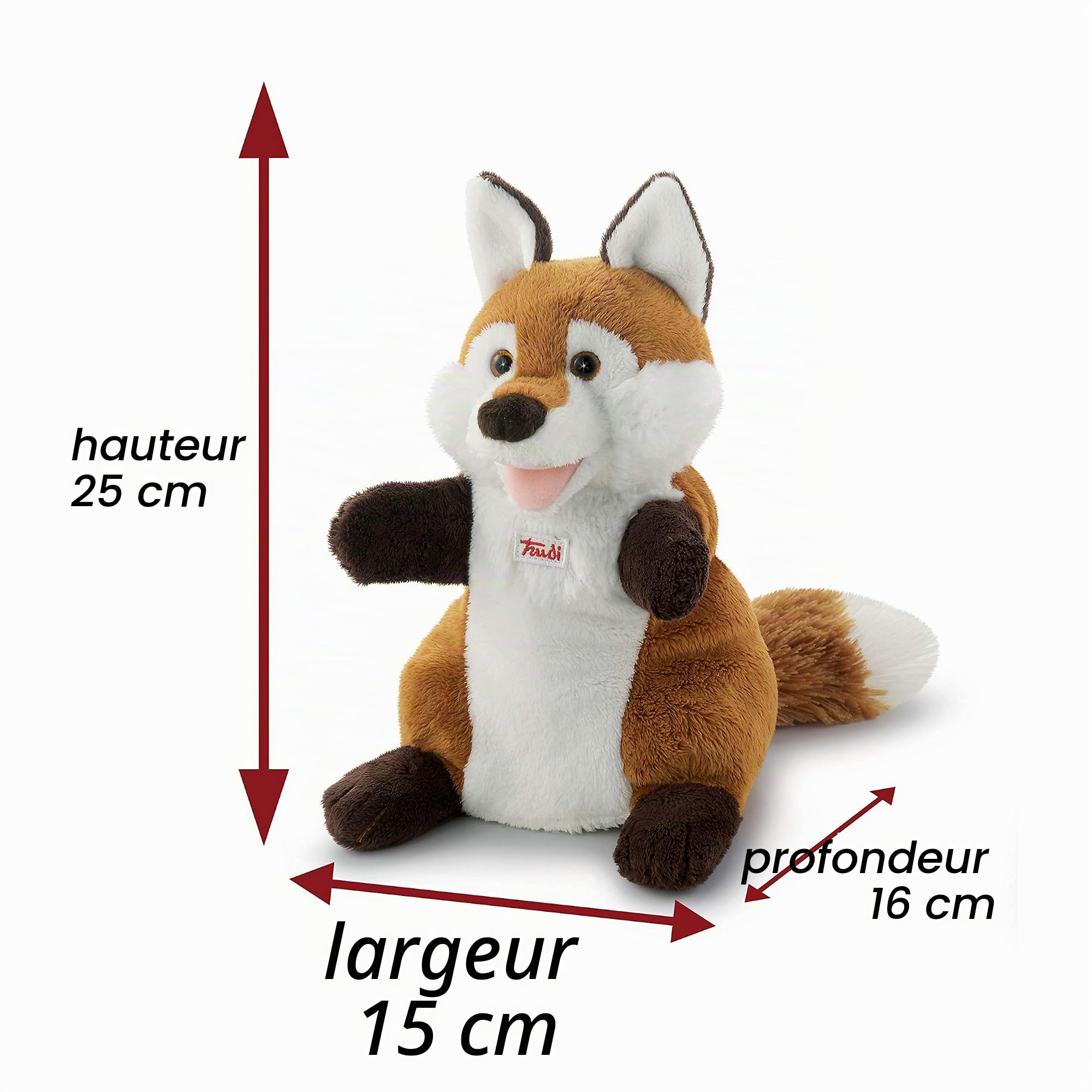 Trudi, Marionnette, Peluche 2 en 1 Toute Douce, 22 cm de Haut, Renard, TUD79000