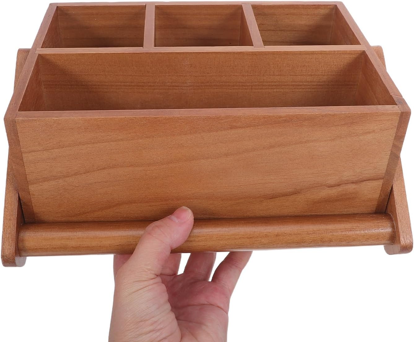 LABRIMP Silverware Caddy with Handle: Countertop Plate Cup Fork Caddy - Wooden Utensil Holder with Compartments for Kitchen Camping Restaurant Buffet