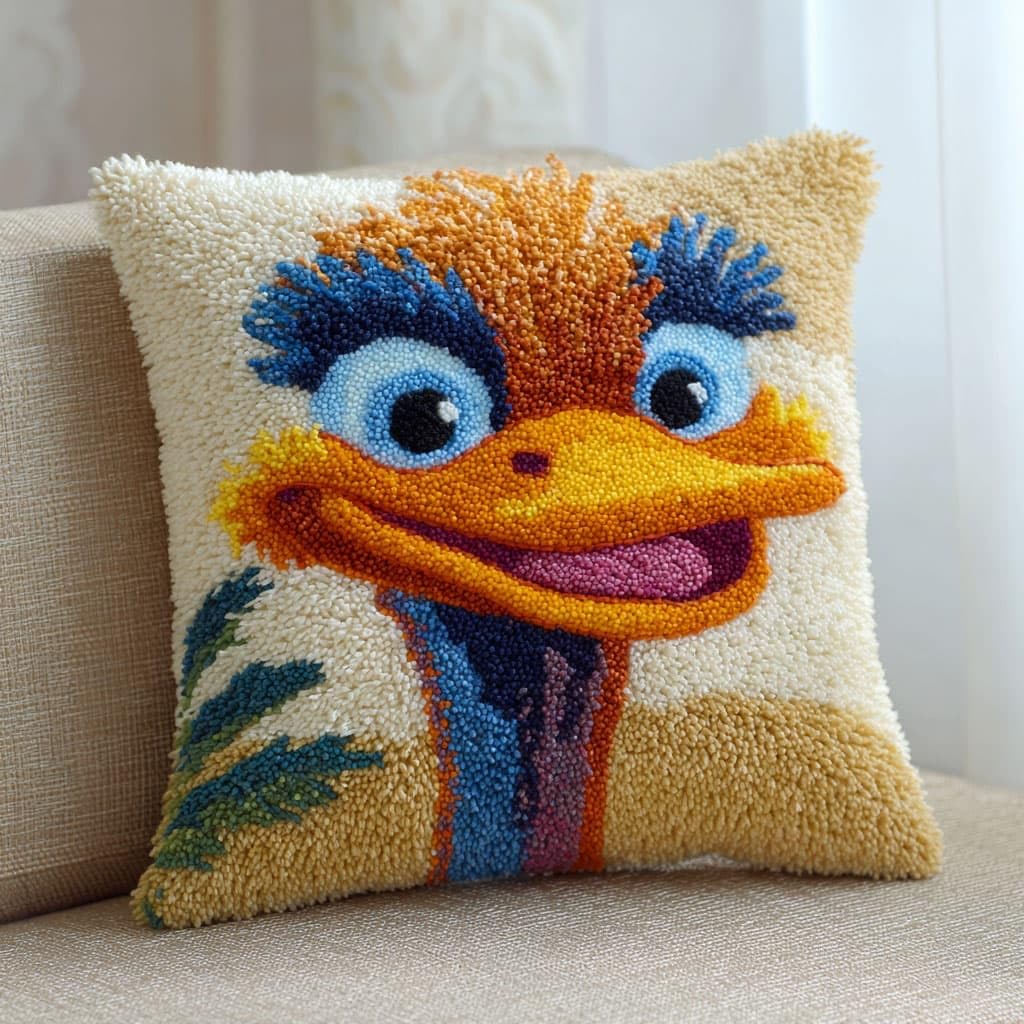 Wallustrioaw Latch Hook Cushions-H Latch Hook Cushion Pillow Cover Kit For Adults,Animal Ostrich