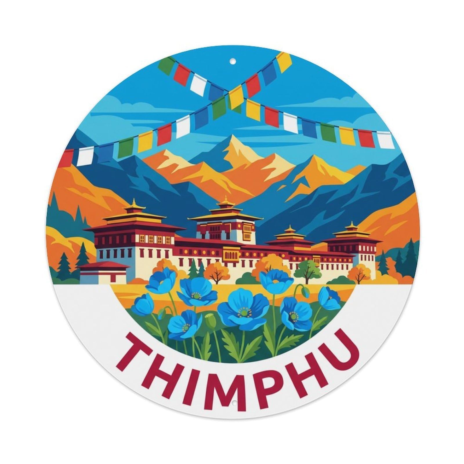 Vintage Travel Bhutan Thimphu Metal Tin Sign