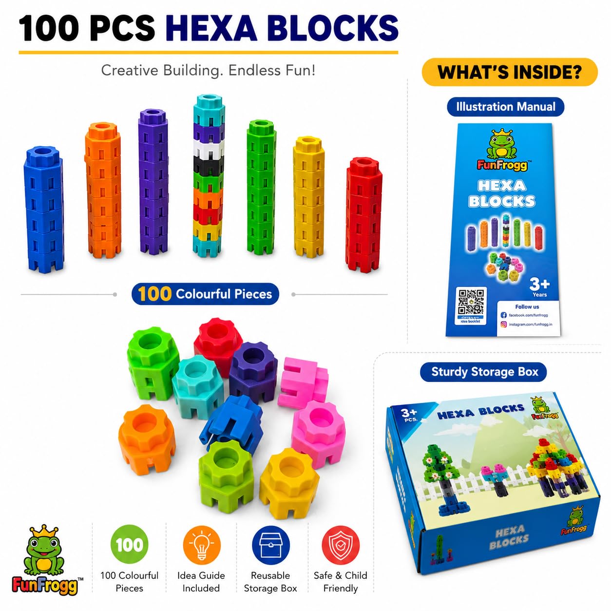 Funfrogg Hexa Blocks 100 PCS STEM Building Blocks for Kids 3+ Years 1