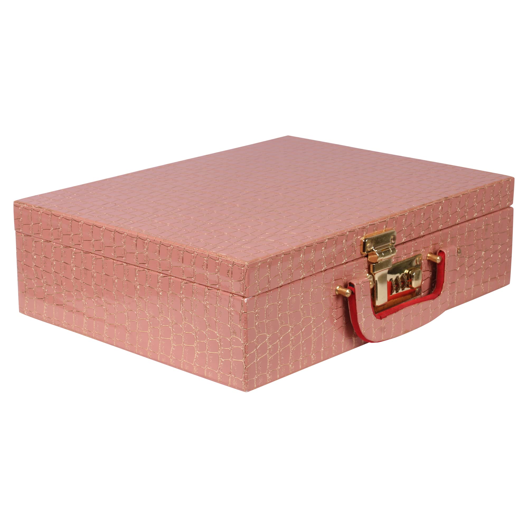 Wooden 1 Piece Three Rod Bangle Storage Box with Lock System The Three Removable Rods inside The Box (Pink)-image-5