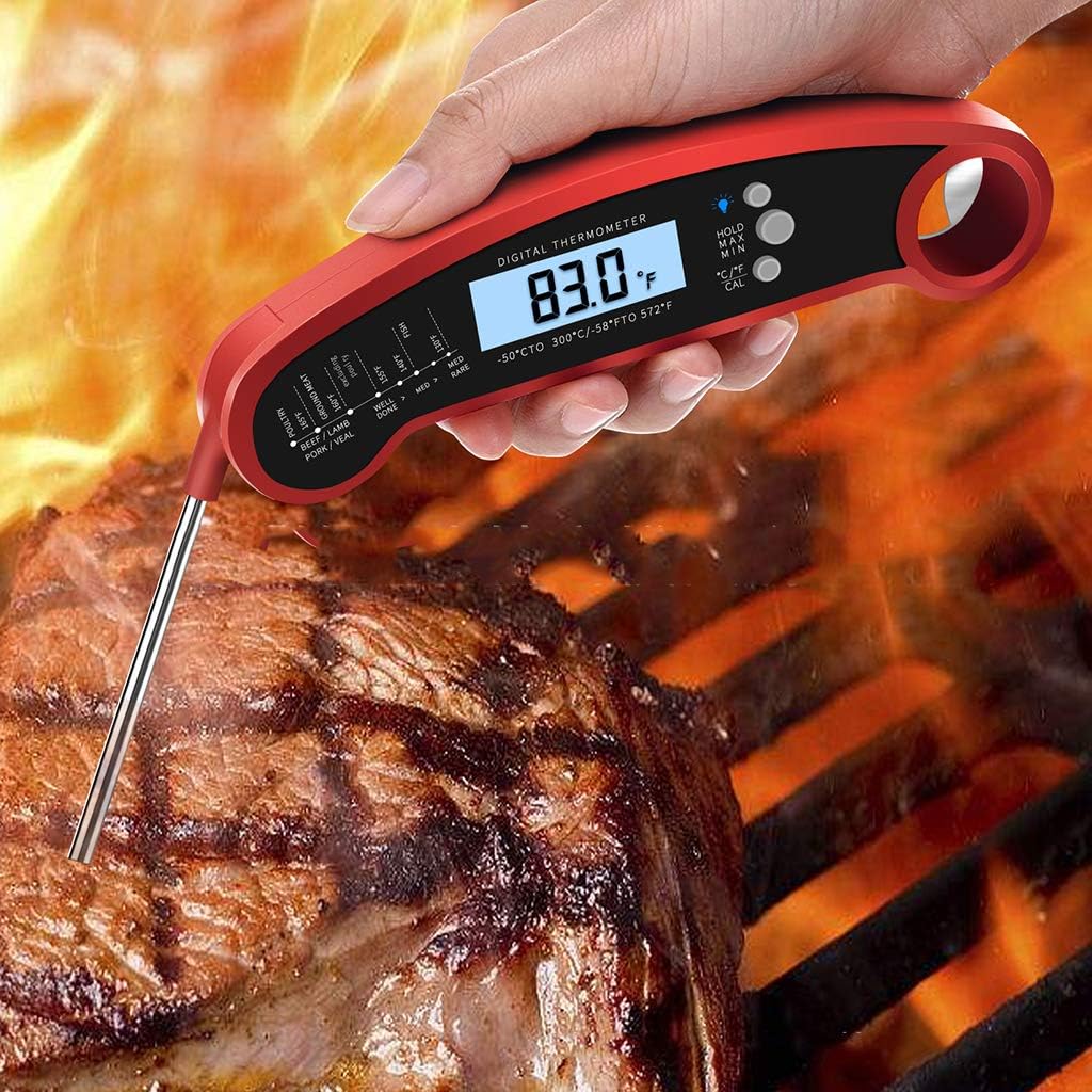 review JLDNE Instant Read Thermometer, Waterproof Barbecue Meat Thermometer,Digital Meat Cooking Thermometerwith Folding Probe for Cooking Food Candy, BBQ Grill,Red
