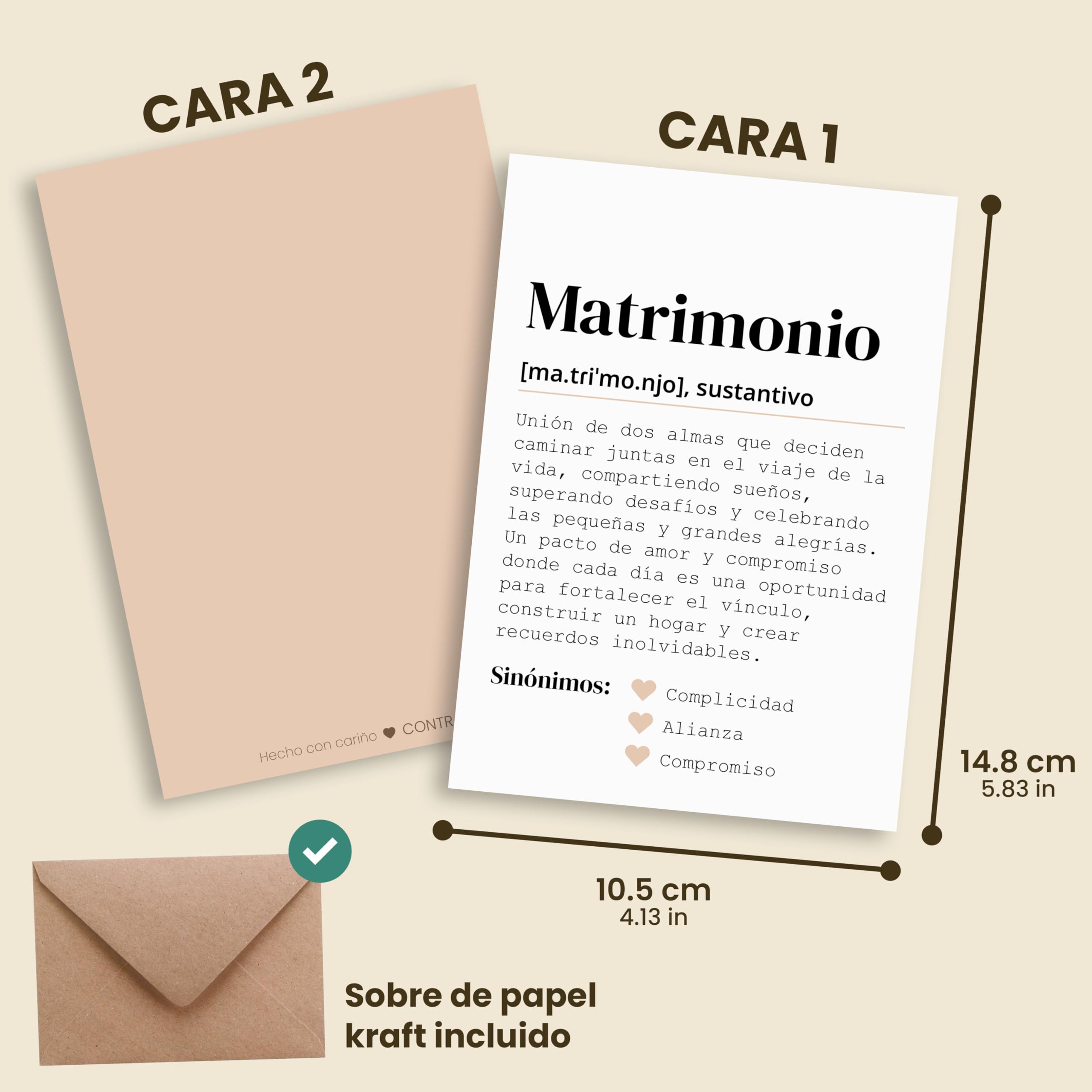 CONTRAXT Tarjeta felicitacion boda. Detalles tarjeta postal regalos de boda o matrimonio para los novios recien casados con sobre