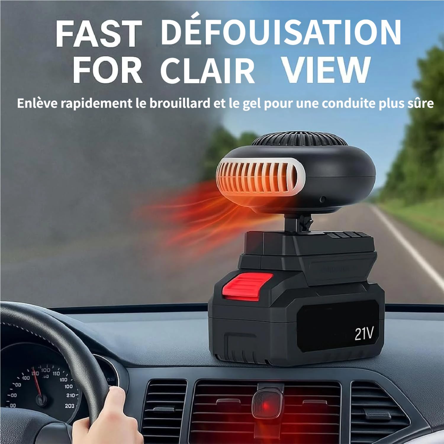 Chauffage D'appoint Alimenté par Batterie Rechargeable, Chauffage Voiture Sans Fil Portable, Dégivrage Rapide Désembueur, pour Camping-car, Maison, Bureau, Atelier (Deux batteries)
