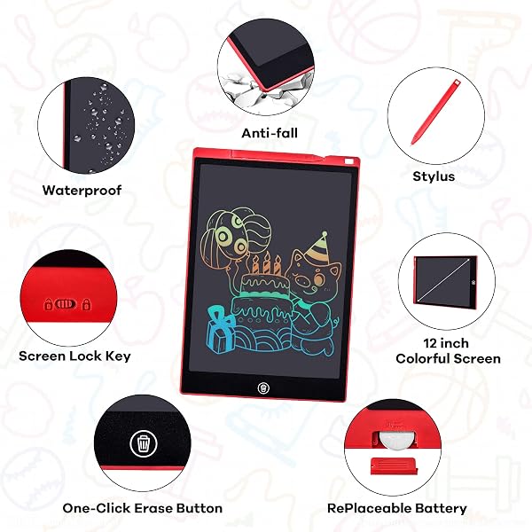 Tableta de Escritura Color LCD 12 Pulgadas, Tablet Escritura Pantalla Colorido Infantil, Tableta Grafica Dibujo Niños Adecuada para el Hogar, Escuela, Oficina, Cuaderno de Notas con Fundas (Pink) - 4