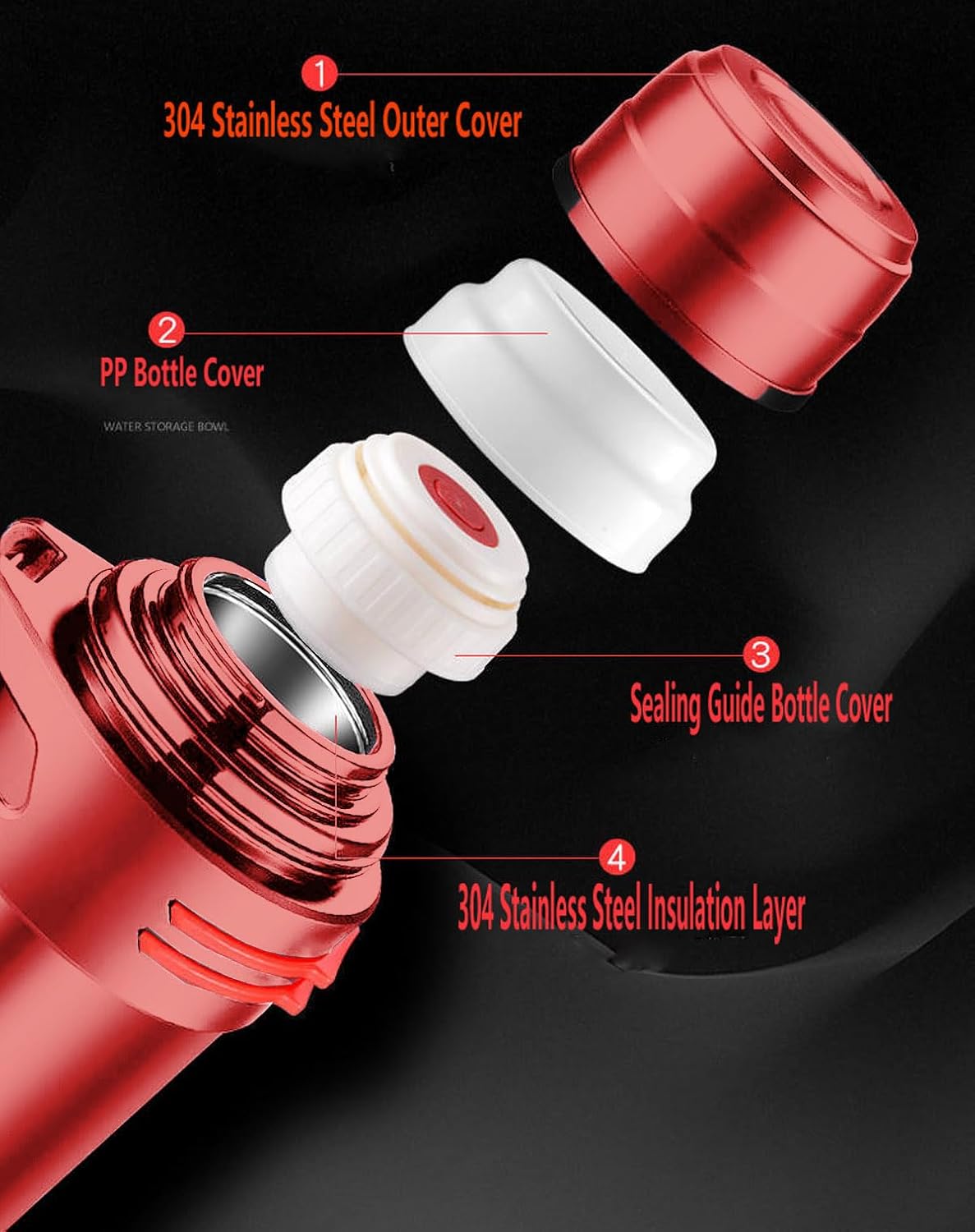 Insulated Thermoses 86oz for Coffee Hot & Cold Drink Stainless Steel Water Bottle with Wide Mouth Spout lid and Adjustable Strap (Red 86oz)