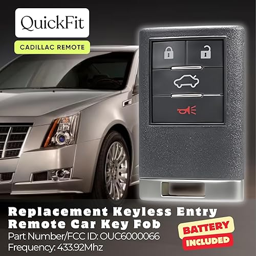 Miniatura 2 de Boxonly Llavero remoto de repuesto para automóvil OUC6000066 315MHz 4 botones para Cadillac STS DTS 2008 2009 2010 2011, para Cadillac CTS 2008 2009