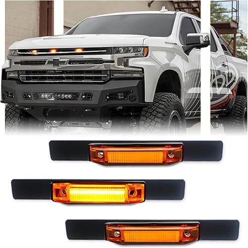Visibilidad mejorada Versión mejorada 3 piezas de luz LED ámbar superbrillante para parrilla central Chevrolet Silverado 1500 2500HD 3500HD
