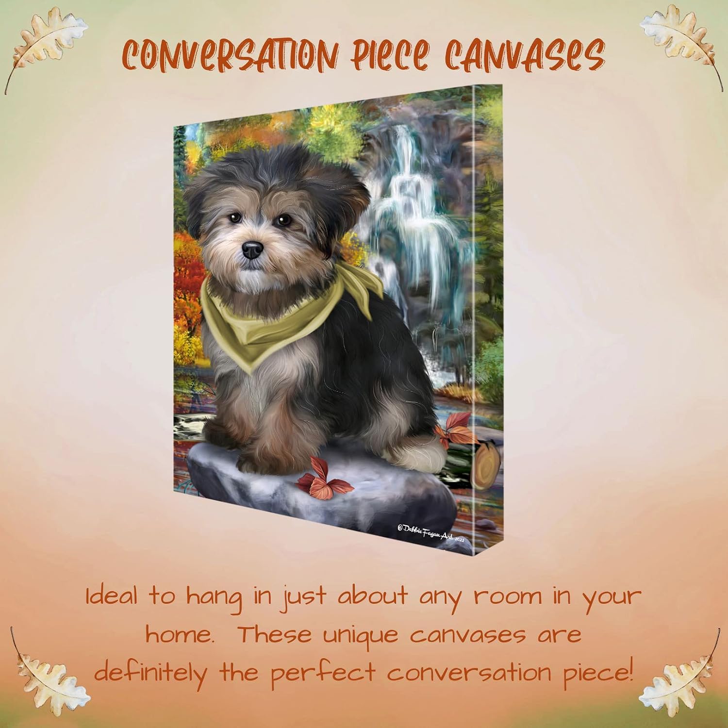 Doggie of the Day Scenic Waterfall Yorkipoo Dog Canvas Wall Art - Premium Quality Ready to Hang Room Decor Wall Art Canvas - Unique Animal Printed Digital Painting for Decoration, 24"x36" - CVSP90814