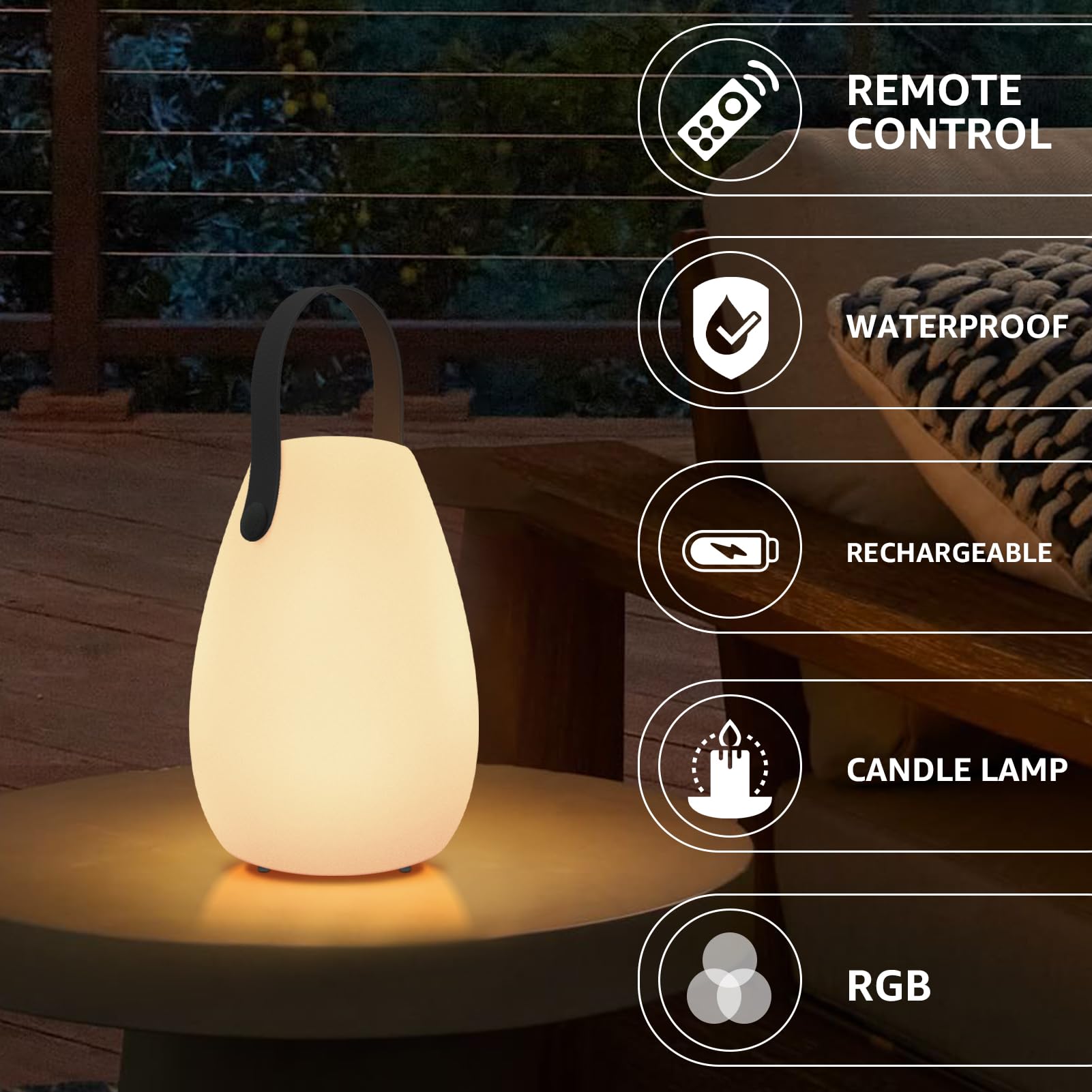 Lampe de Table LED Extérieur Blanc Chaud 8 Couleurs Lampe de Table Sans Fil avec Intensité Variable IP44 étanche Léger, Facile à Nettoyer pour Chambre Jardin Patio Salon Salle à Manger