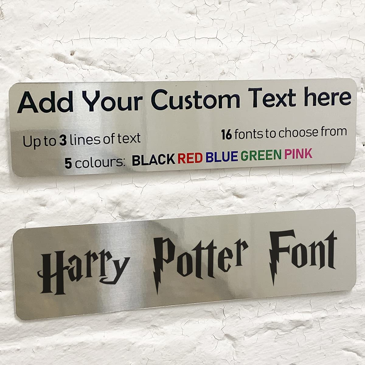 ShopQuality4U Personalised Mirror Aluminium Metal Plaque Bespoke Sign Childs Bedroom Door Add Own Text - in Harry P Font (20 x 5 cm, 7.8 x 2 inches)