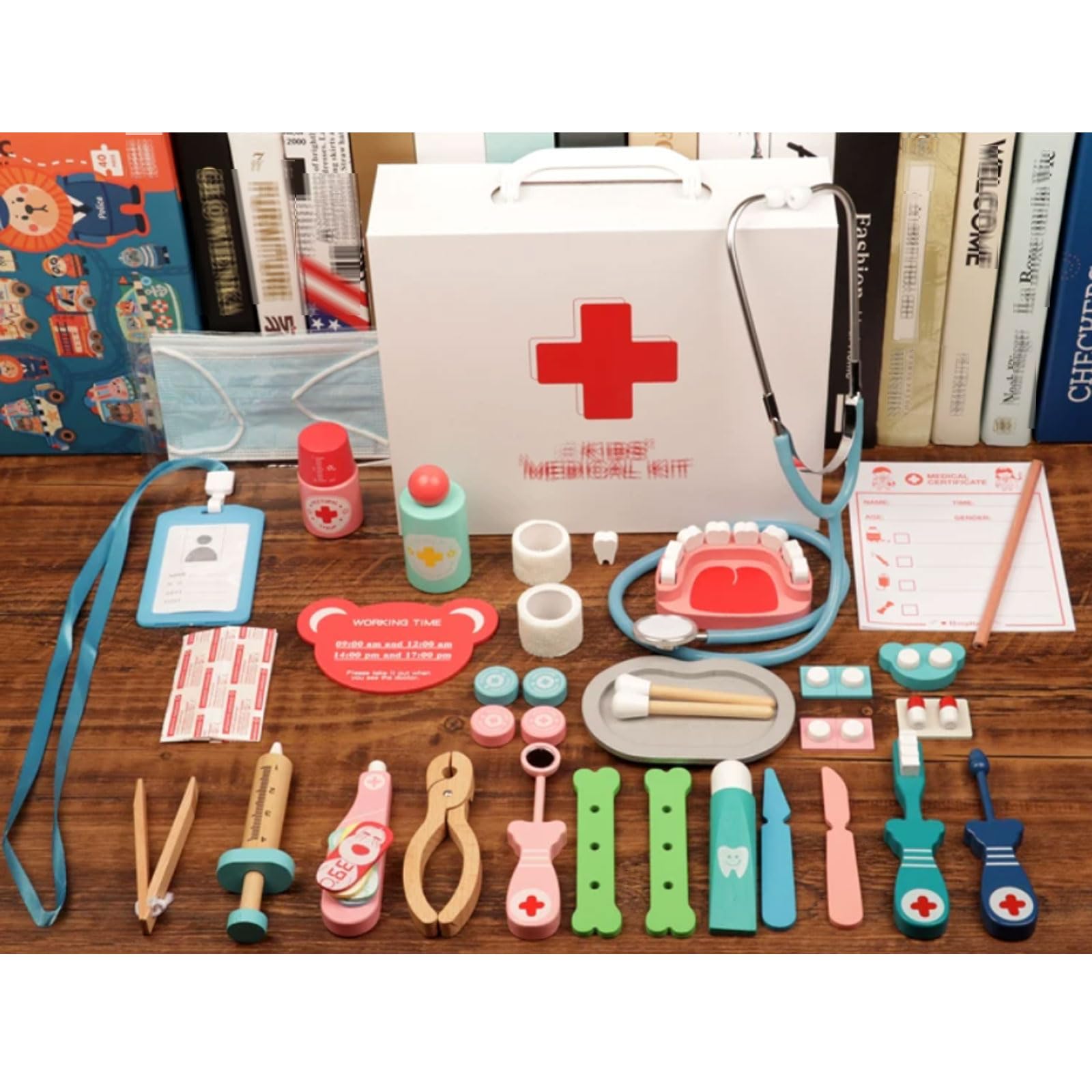 Jeu Docteur Bois Montessori Enfants, kit médical Jeu