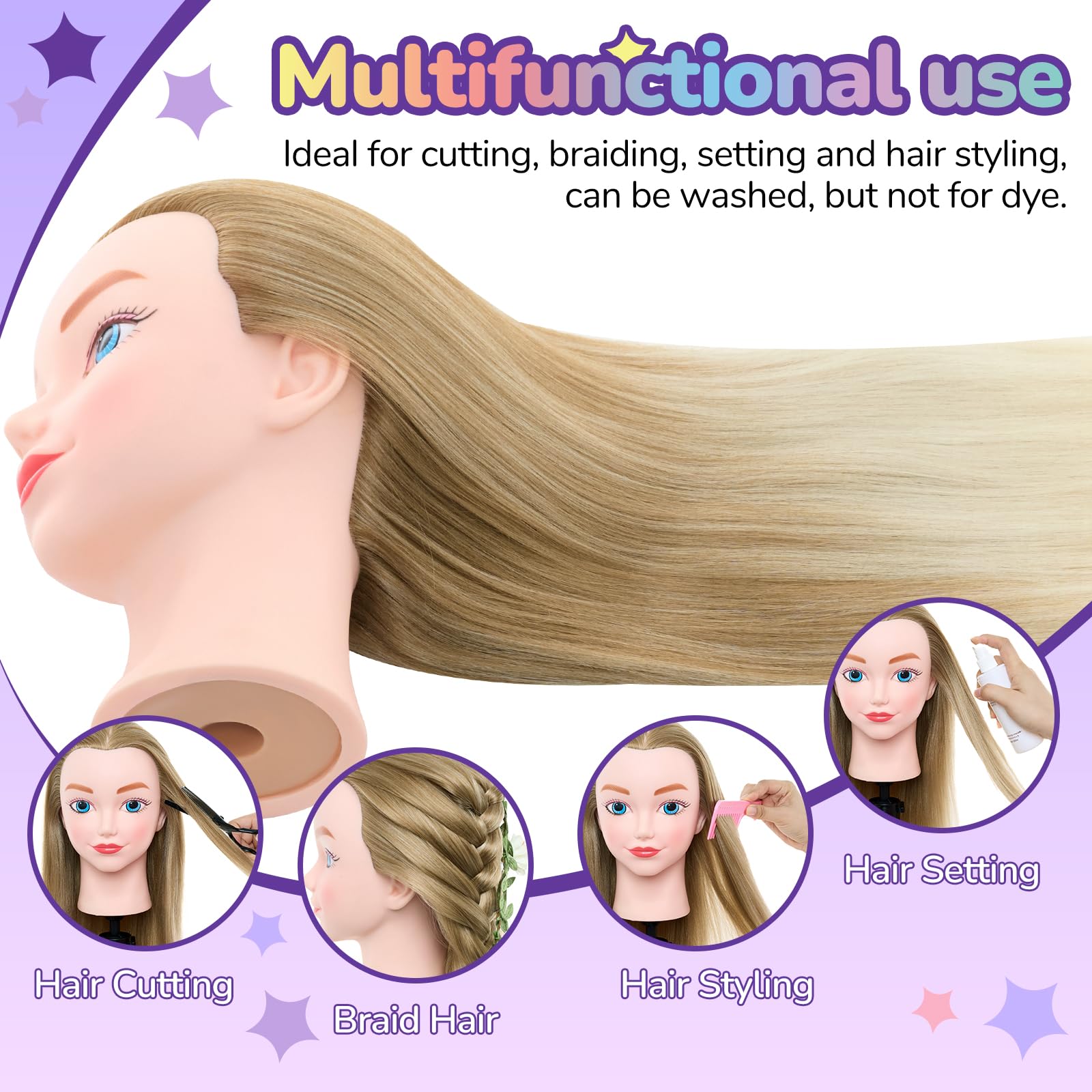NEVERLAND 20 inch Testa per Parrucchieri 100% fibra sintetica Capelli Testa Parrucchiere Testa bambola da truccare e pettinare Manichino Pratica Modello Con Morsetto & DIY Hair Styling Tools - 2