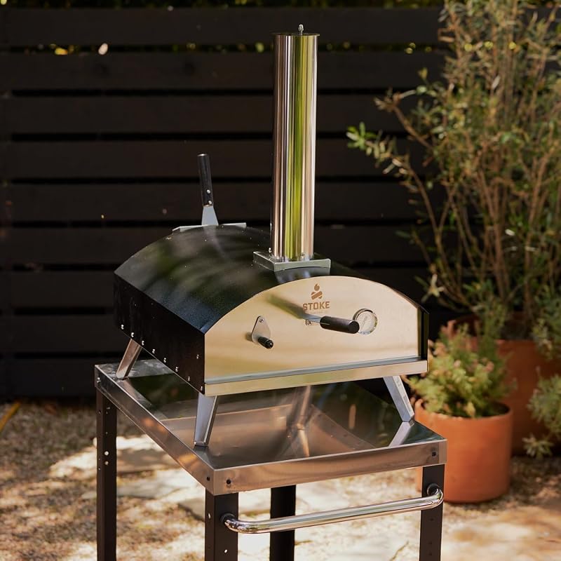 Stoke Wood Fired Outdoor Pizza Oven - Portable Stainless Steel Pizza Grill, Wood Pellet Outdoor Cooking Pizza Maker, Backyard Pizza Ovens For Authentic Stone Baked Pizzas - Black 13"inches