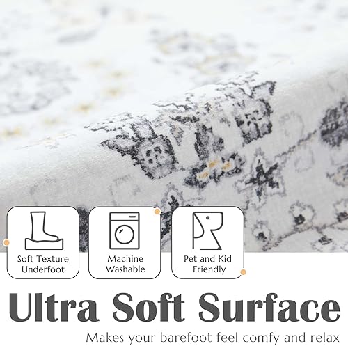 Miniatura 2 de jinchan Alfombra vintage de 2 x 3 para entrada, lavable, diseño floral, retro, envejecida, para interiores, alfombra pequeña, antideslizante,