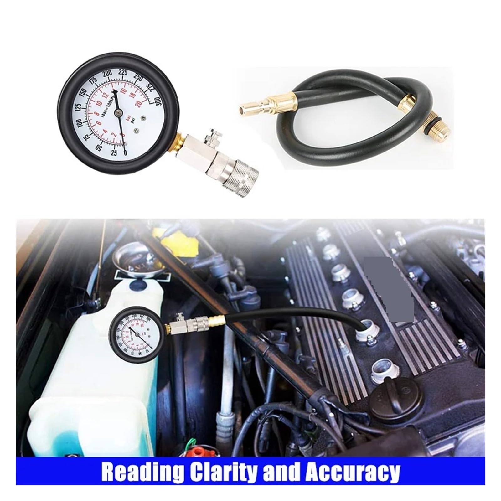 Kit Tester di Compressione for Motori A Benzina, Manometro Professionale for Bombole G326 for Set di Strumenti Automatici for Motori A Benzina (0-300 PSI) per Auto, Moto, Camion(No Box)