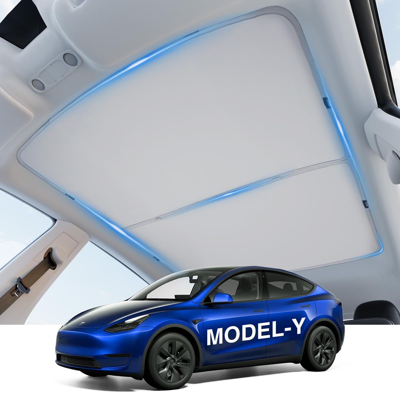 Sunshade for Tesla Model Y, No-Sag Heat-Insulating Foldable Roof Shade