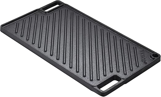 VEVOR Reversible Grill/Griddle, 9.7"x16.7" Pre-Seasoned Cast Iron Griddle Pan, Non-Stick Family Pan Cookware with Handles, Flat Top Plate for BBQ, Gas Grill, Black
