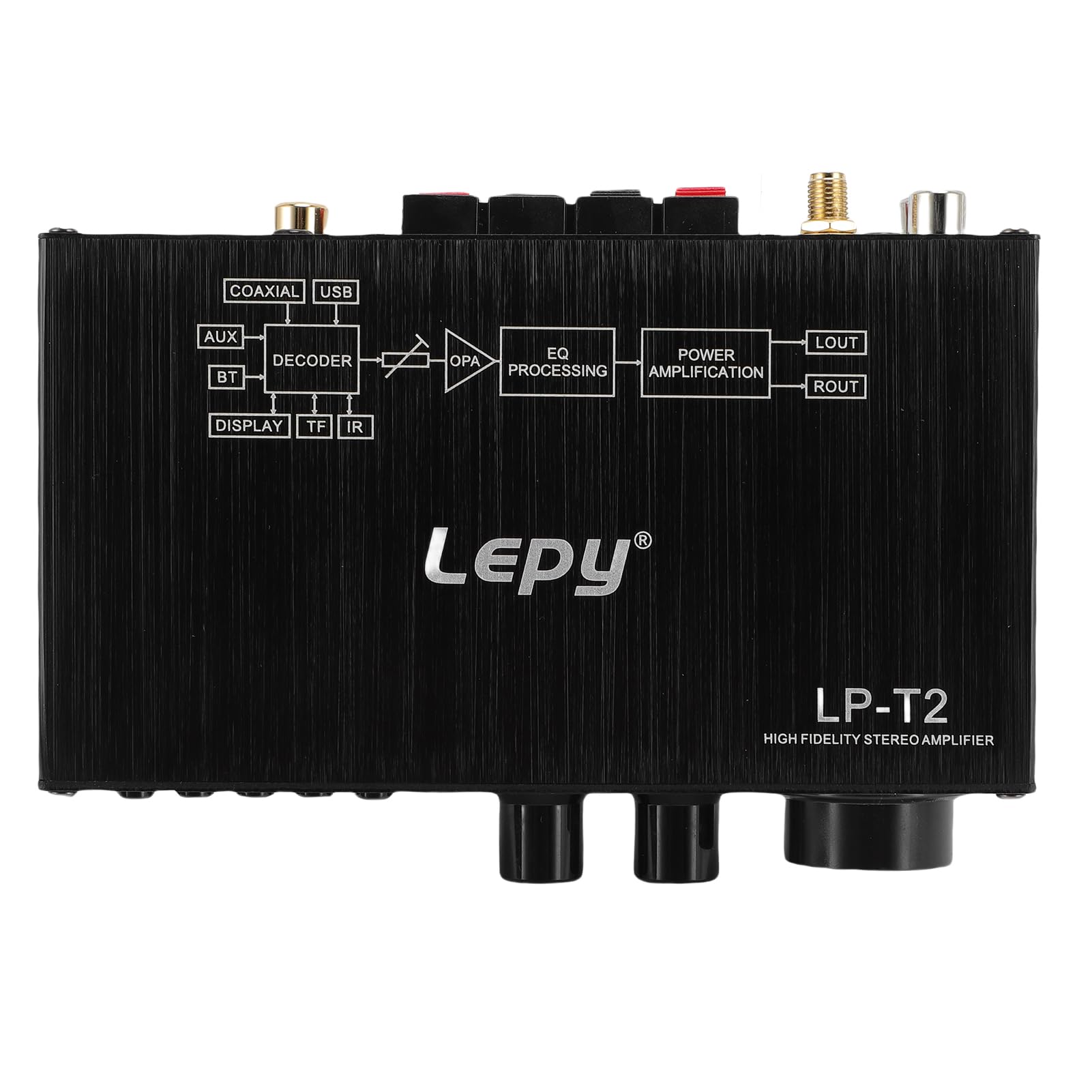 Fabater Wzmacniacz Stereofoniczny 5.1, 2.1-kanałowy, Cyfrowy Amplituner HiFi o Mocy 50 W X 2 RMS z Wejściami Koncentrycznymi USB AUX i regulacją Tonów Niskich (EU)