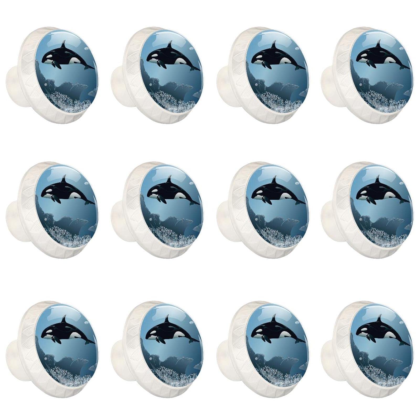 Boutons décoratifs ronds d'armoires de cuisine au design corail et baleine bleue