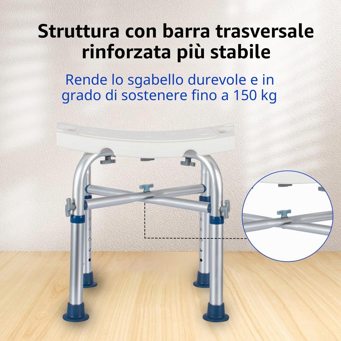Sgabello doccia Sedia doccia antiscivolo regolabile in altezza per vasca da bagno, sedile doccia leggero per anziani disabili e in gravidanza senza attrezzi