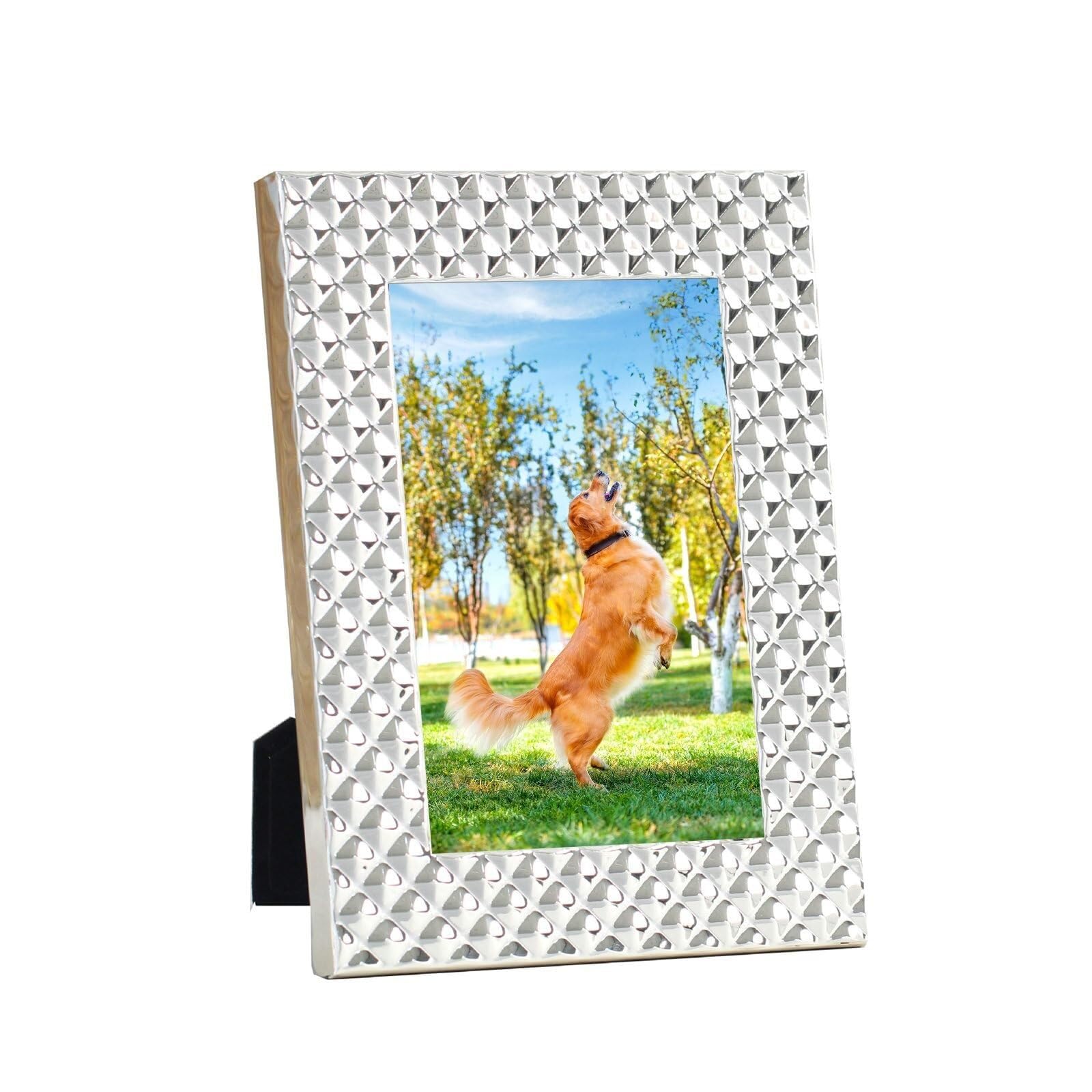 Nostalgic Modern Fashion Sparkling Gold and Silver Metal Photo Frame, Exquisite Desktop Ornament for home decor(Silver,8x10)