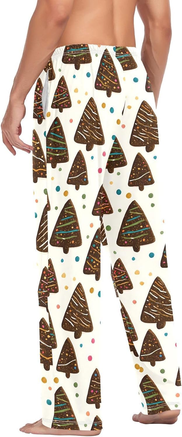 ALAZA Christmas Gingerbread Men's Pajama Pants Men Cotton Pajama Bottoms with Pockets, S