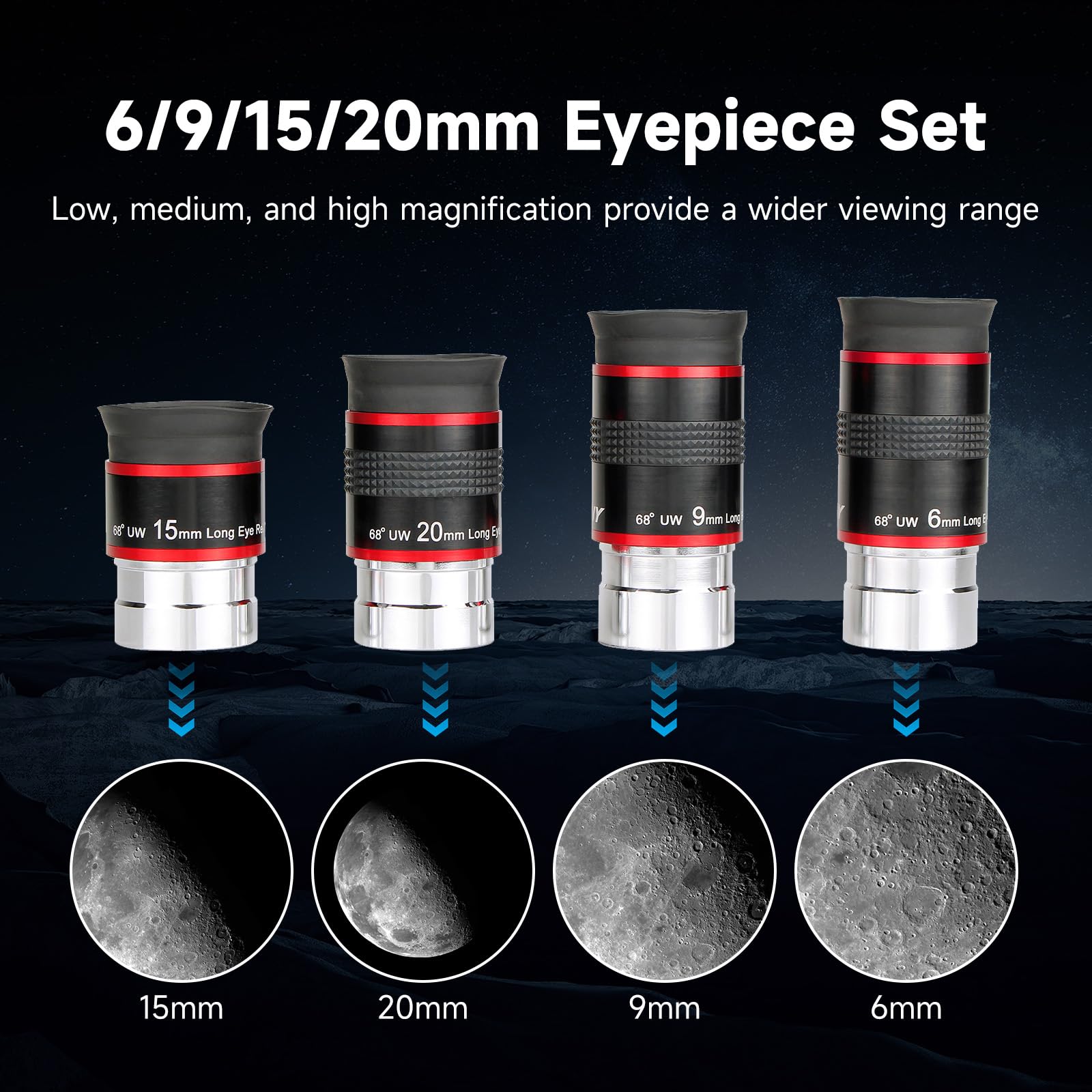 SVBONY Oculaire de télescope FMC à Large Bande Verte - Accessoire de télescope à Film Vert 1,25 à 68 degrés - Oculaire Ultra Grand Angle pour télescope astronomique (6 mm, 9 mm, 15 mm, 20 mm)