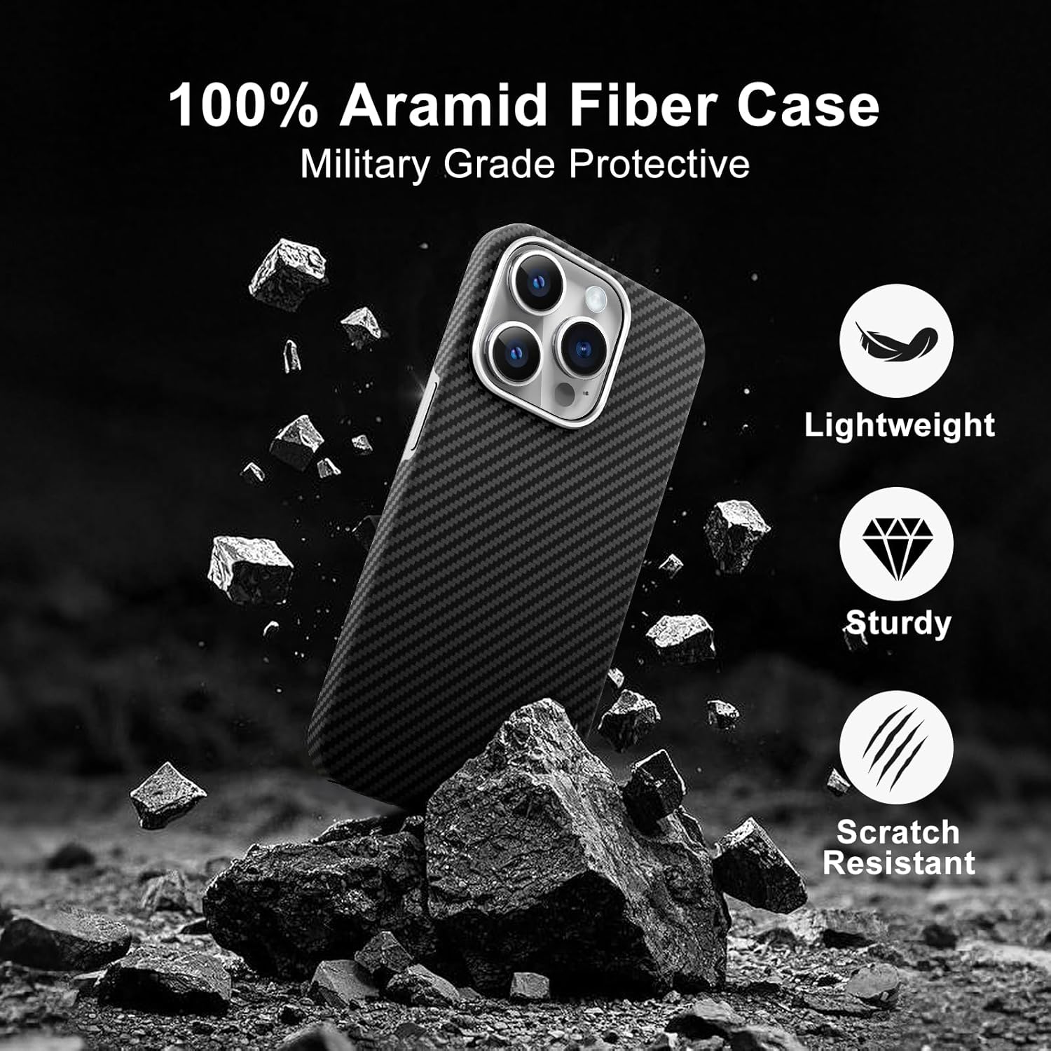 Real Aramid Fiber Case for iPhone 15 Pro [6.1 inch] Compatible Magnetic,1500D Aramid Weave,Ultra-Thin Cover with a Caseless Feel,Carbon Fiber Textures Design Kevlar Protection (Black-SW)