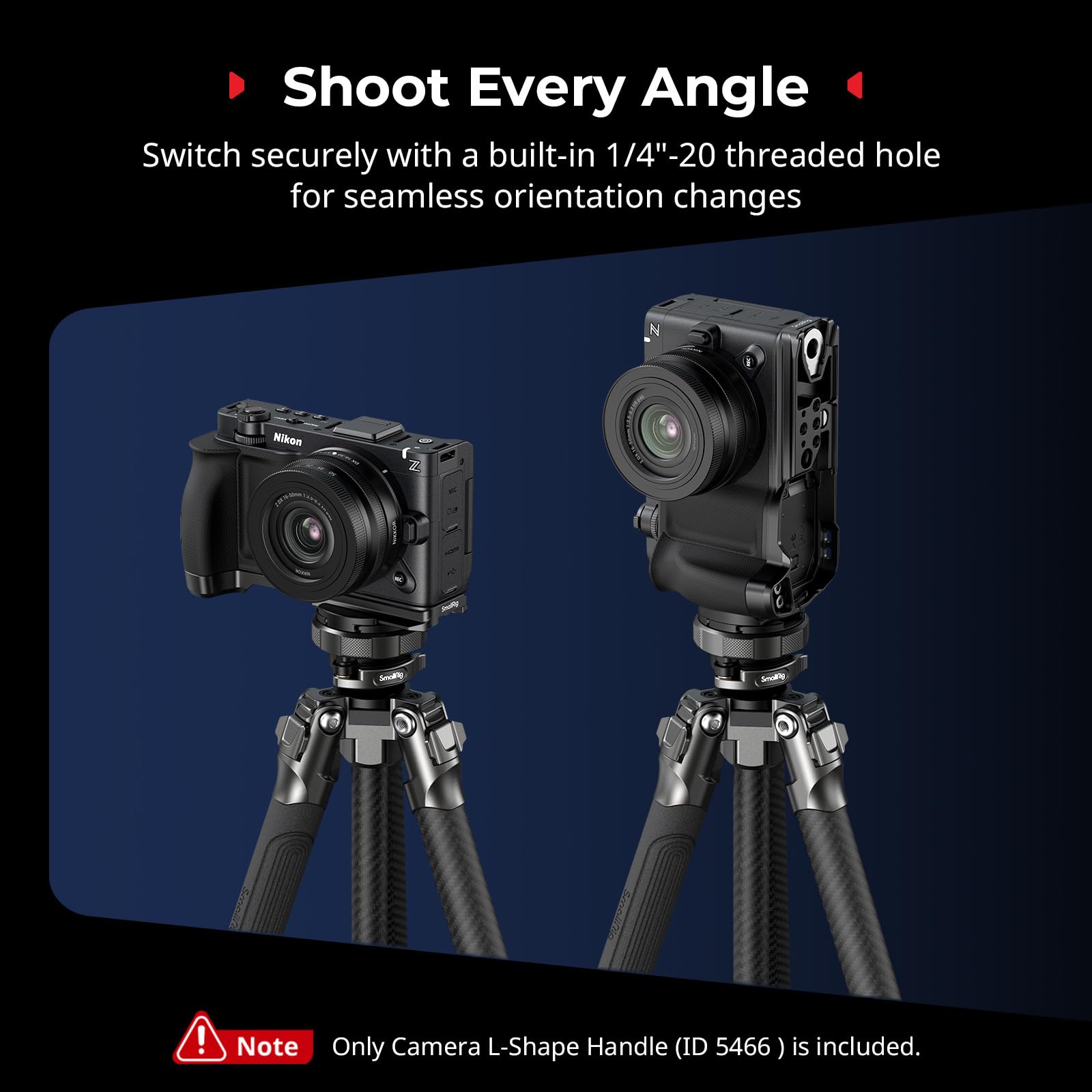 SMALLRIG Poignée en L pour Nikon ZR avec Grip Ergonomique en Silicone, Filetage 1/4", clé magnétique, Plaque de Fixation Rapide intégrée pour Arca, en Marche Rapide sur trépied, 5466