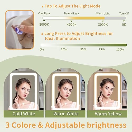 Miniatura 5 de Dowinx Escritorio pequeño de maquillaje con espejo y luces, tocador de maquillaje con cajón y estantes de almacenamiento, escritorio de maquillaje