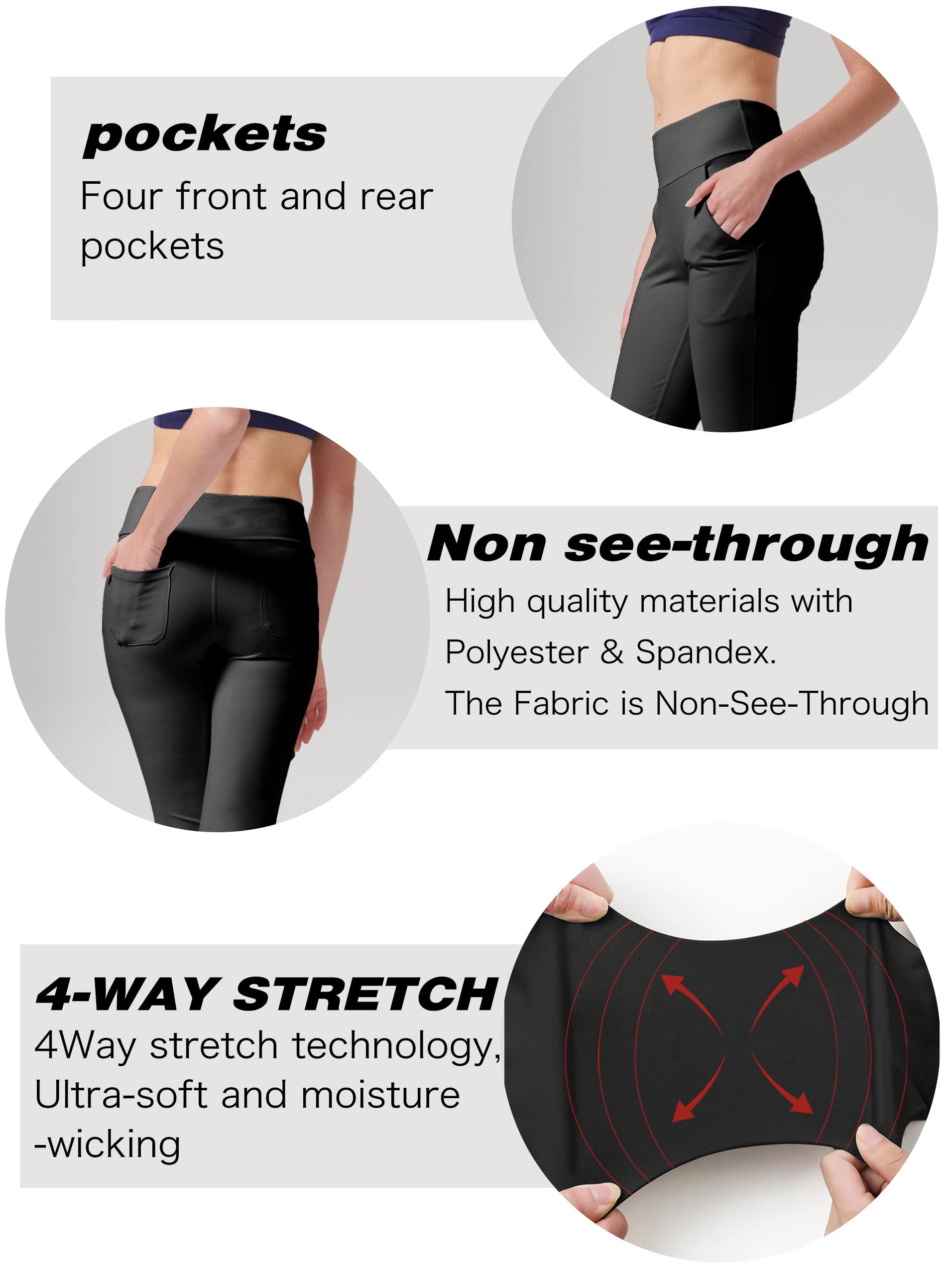 LaiEr Pantaloni da Yoga da Donna con 4 Tasche Pantaloni da Lavoro a Vita Alta 4 Vie Stretch Controllo Pancia Pantaloni Lunghi Svasati, (2 Tasche Laterali e Posteriori),