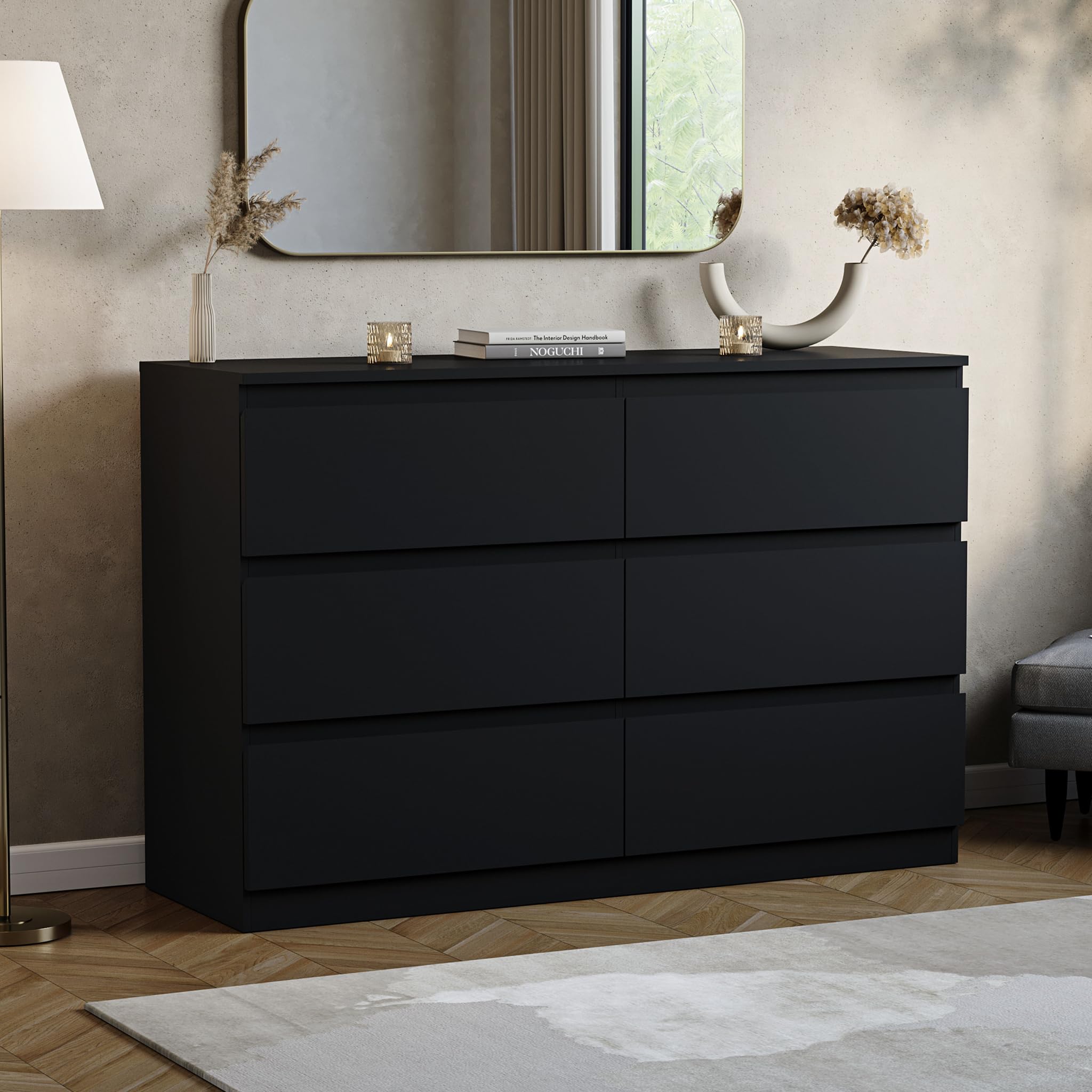 Vida Designs 6 Drawer Chest of Drawers | Black | Space-Saving Storage | 74H x 120W x 40D cm | Smooth Metal Runner | Engineered Wood | Modern Bedroom Chest of Drawers Unit