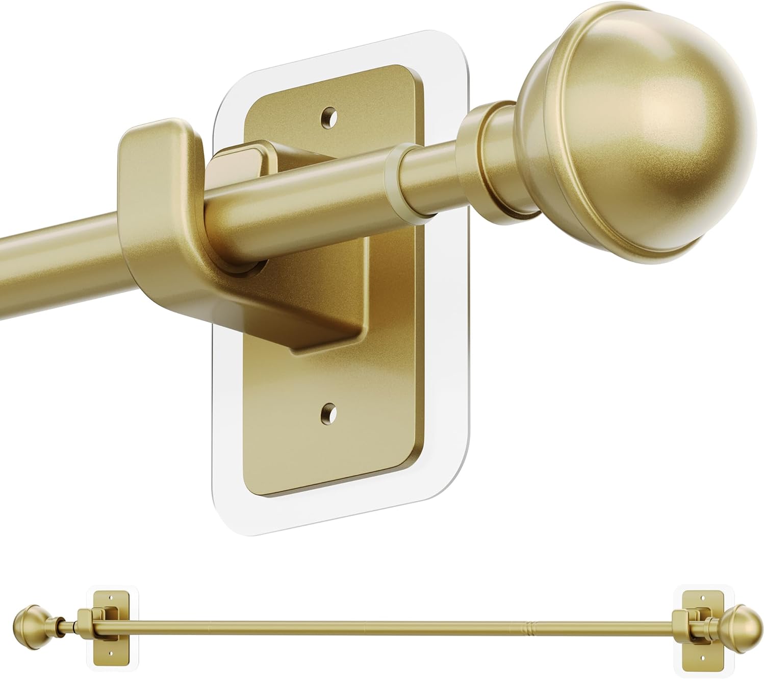 ENJOYBASICS No Drill Curtain Rods for Window 28 to 60 Inches, 5/8 Inch Diameter Renter Friendly Drapery Rod with Adhesive Brackets without Drilling, Adjustable from 27 to 65 Inches, Gold Gold 27-65\"