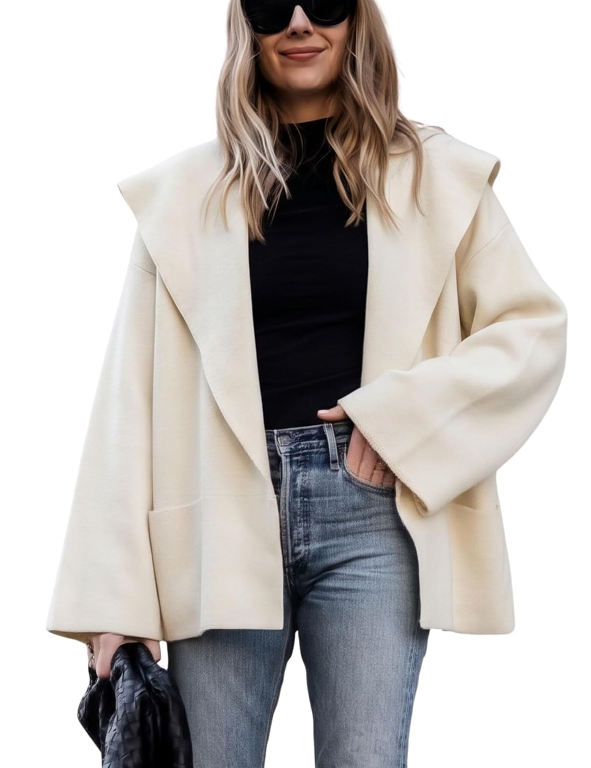 Hooever Shawl-Collar Oversized Open-Front Cardigan