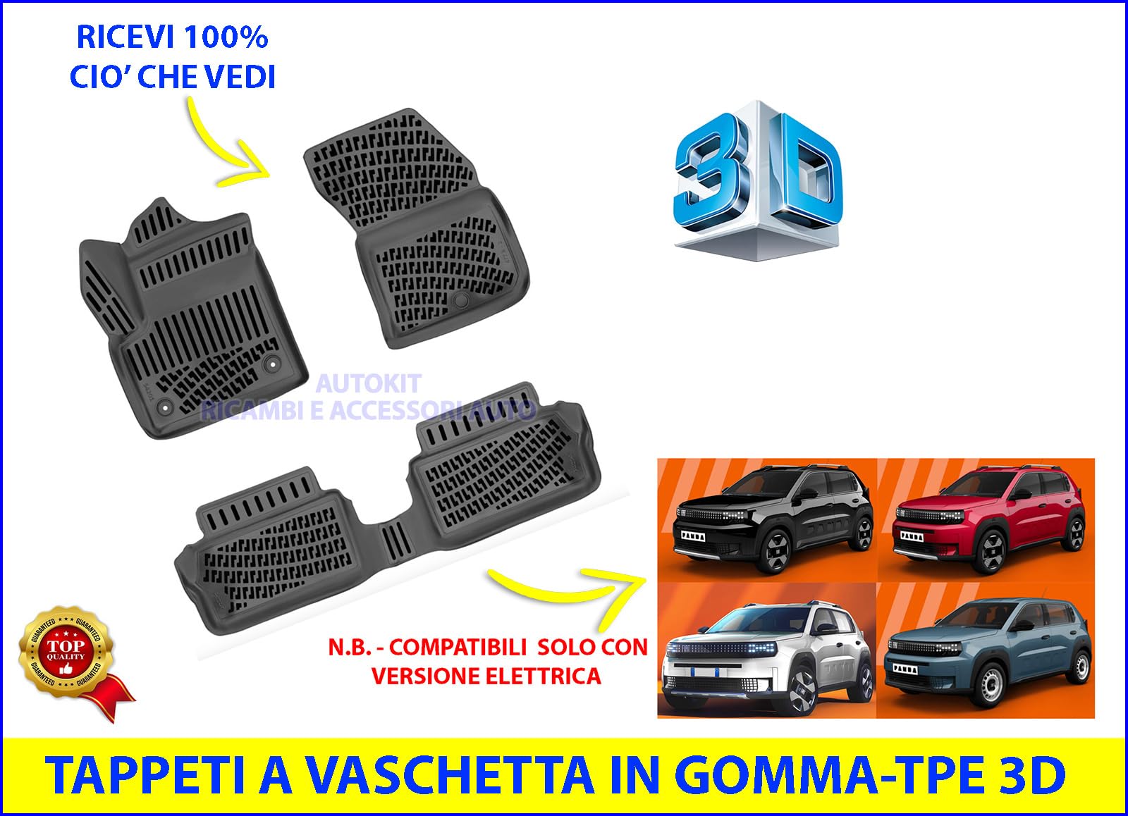 Tappeti Auto in GOMMA -TPE 3D a Vaschetta Specifici su Misura per GRANDE PANDA solo per modello ELETTRICO prodotte dal 2025 in poi - 8022713