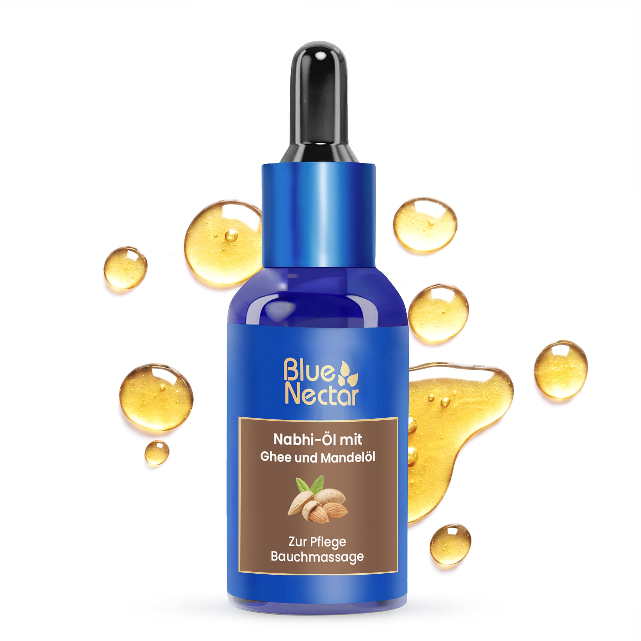 Blue Nectar Nabhi Öl mit Ghee & Mandelöl | Ayurvedisches Bauchnabelöl zur Verdauung & Gelenkunterstützung (21 Kräuter, 30 ml)