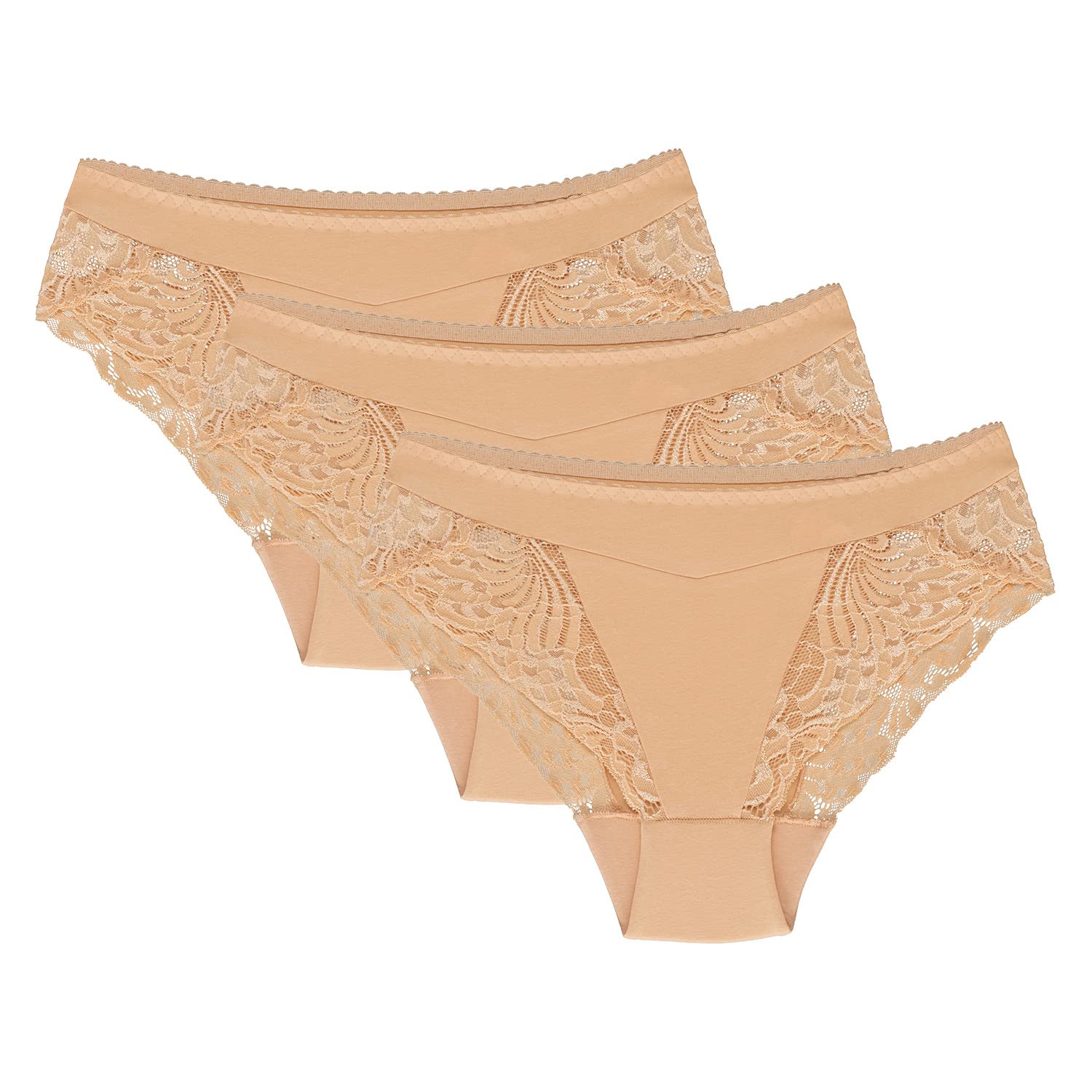 Wolbar Women's Briefs with Lace WB408 3-Pack, Beige,M