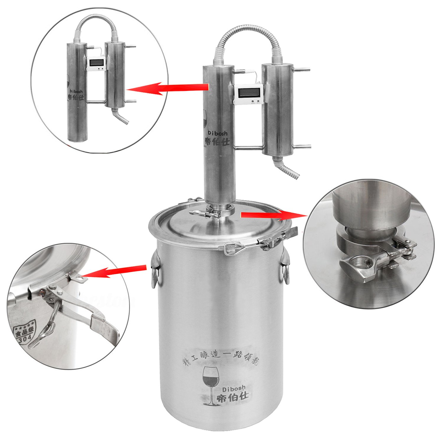 12 ~ 35 L hogar bricolaje Destilador Moonshine todavía inoxidable rosa aceite de agua Destilación Brew Kits Digital termómetro (12L, 304 inoxidable)
