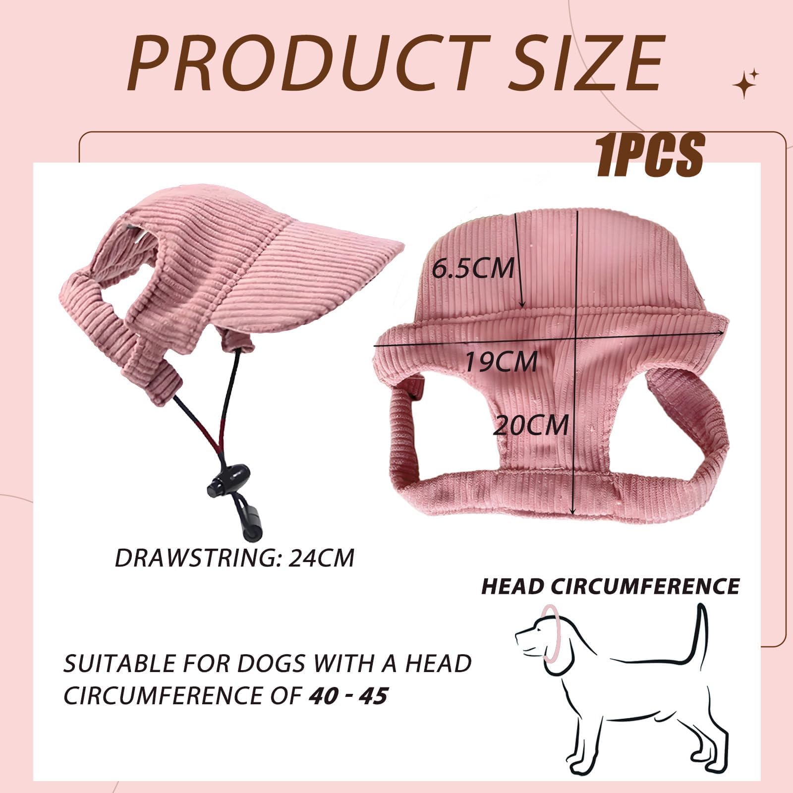 Dog Hats for Small Dogs Hats for Dogs Pink Dog Sun Hat Adjustable Pet Hat with Ear Holes Sun Protection for Short-Haired Small Medium Pet Outdoor Activities Accessory Diameter 19cm - Image 2