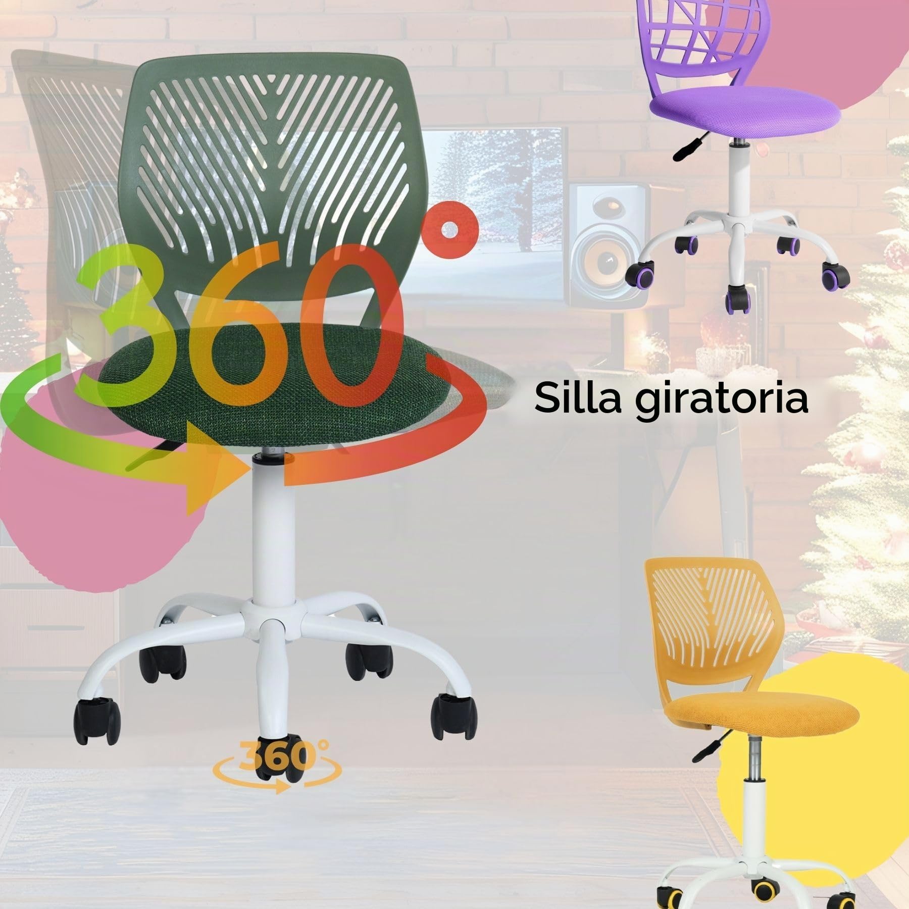 FurnitureR Sillas giratorias de Comedor, 1 Silla de Cocina, Silla Acolchada, Silla giratoria, cómoda Silla con Ruedas, Respaldo, Silla sin Brazos para Comedor, Sala de Estar, Azul M